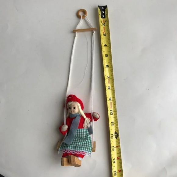 Scandinavian Doll Girl On Swing Wooden Shoes Clogs - Picture 8 of 10